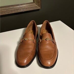 Classic Tan Leather Loafers with Gold Accent